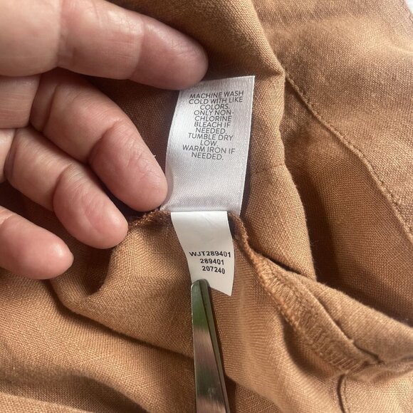 Pure jill Elements Brown Button-Up Linen Jacket Pockets 2X High Collar 3/4 Sleev - Picture 9 of 10